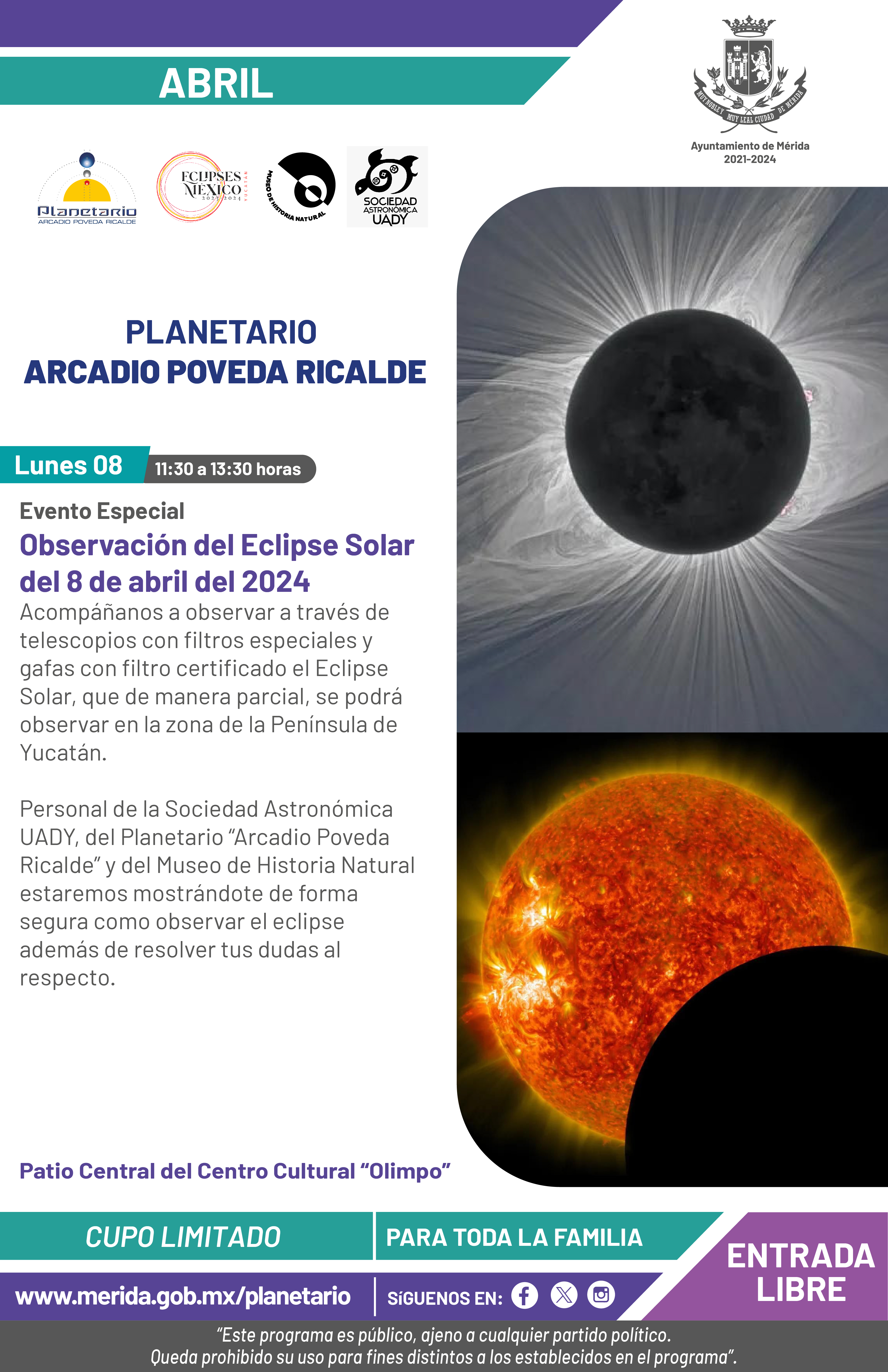 Programa mensual Planetario Arcadio